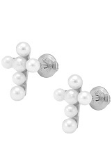 entrancing tiny silver cultured pearl cross baby cross earrings